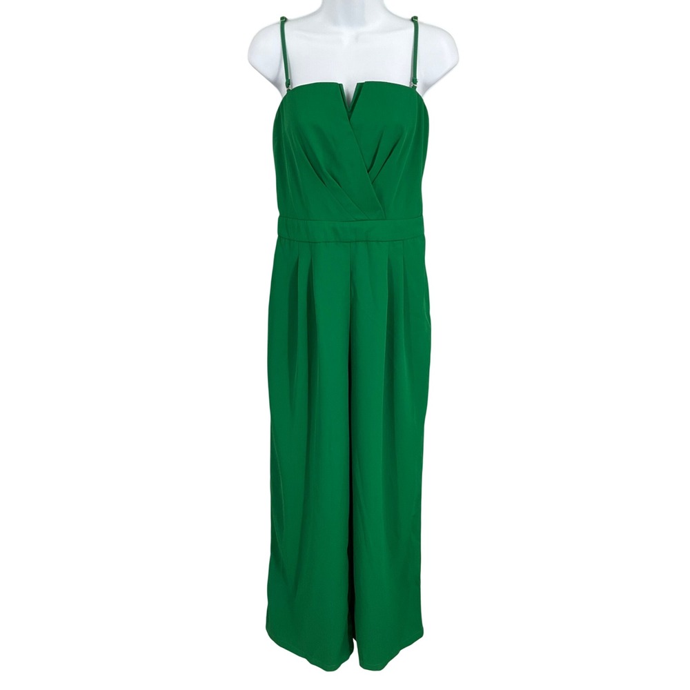 Cider Jumpsuit Womens M Green Wide Leg Smocked V-Neck Elegant Preppy NEW